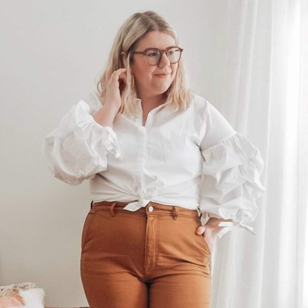 a.n.a White Button-Down Puff Sleeve Blouse XL